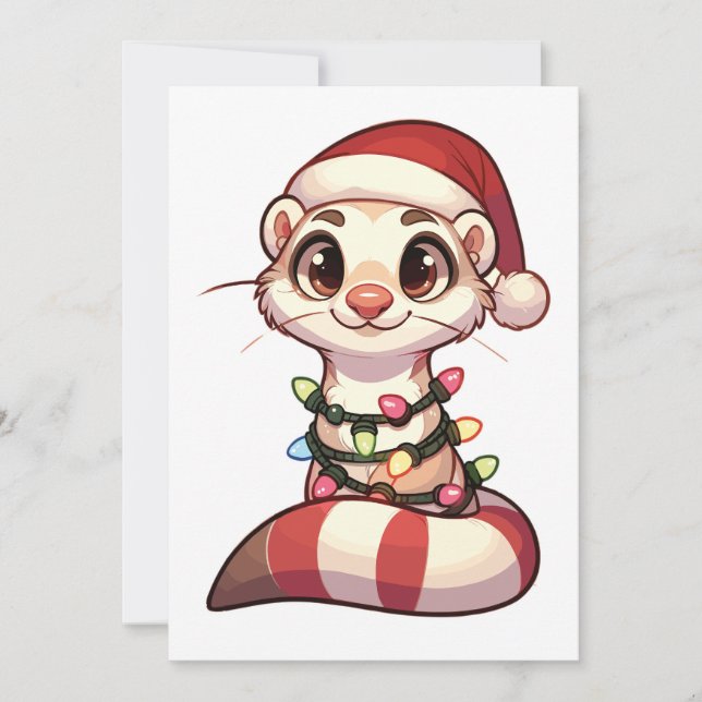Cartes Pour Fêtes Annuelles Ferret Joyeux Noël Animaux d'hiver mignons Ferrets (Devant)