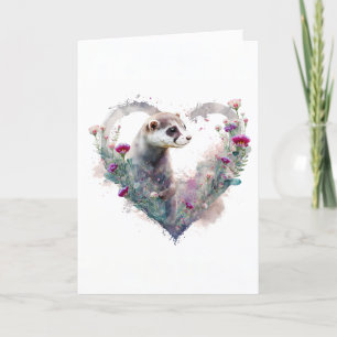 Cartes Pour Fêtes Annuelles Ferret sucré en fleurs colorées Saint-Valentin