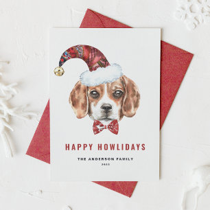 Cartes Pour Fêtes Annuelles Festif Beagle d'aquarelle Père Noël Happy Howliday