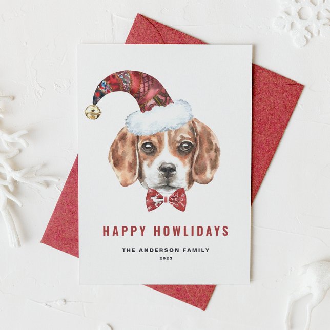 Cartes Pour Fêtes Annuelles Festif Beagle d'aquarelle Père Noël Happy Howliday (Créateur téléchargé)