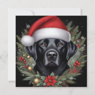 Cartes Pour Fêtes Annuelles Festif Black Labrador portant le chapeau de Santa