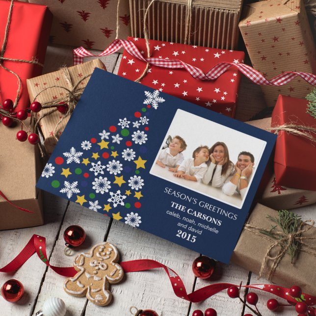 Cartes Pour Fêtes Annuelles Festif Blue Christmas Tree Photocard de vacances (Créateur téléchargé)