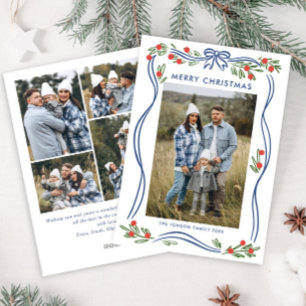 Cartes Pour Fêtes Annuelles Festif Boho Blue Christmas Bow Ribbon 5 Photo