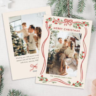 Cartes Pour Fêtes Annuelles Festif Boho Red Christmas Bow Ribbon 2 Photo