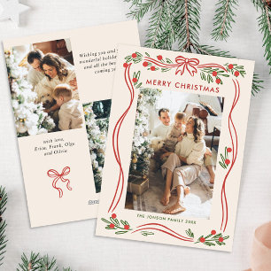 Cartes Pour Fêtes Annuelles Festif Boho Red Christmas Bow Ribbon 3 Photo