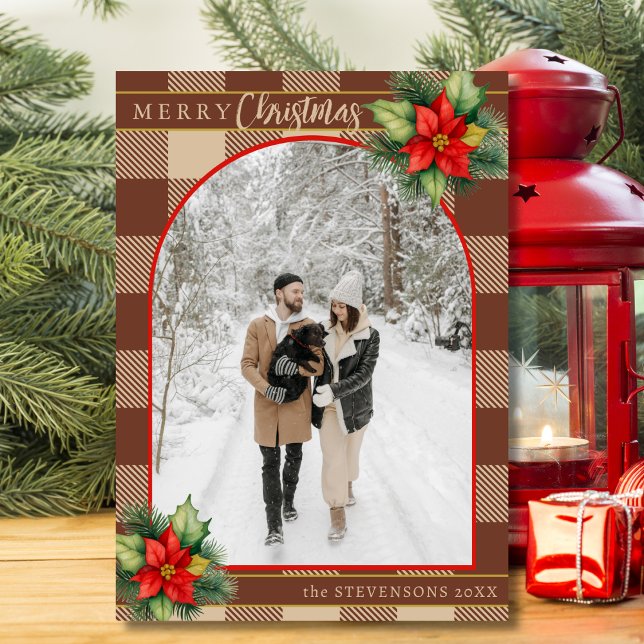 Cartes Pour Fêtes Annuelles Festif Buffalo au chocolat Plaid Floral Noël (Créateur téléchargé)