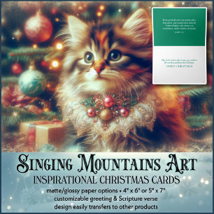 Cartes Pour Fêtes Annuelles Festif Chat de Noël Christian KJV Écriture