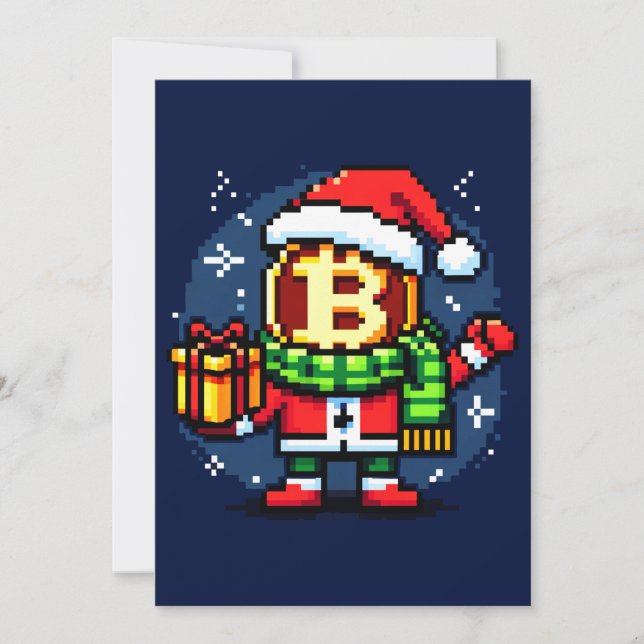 Cartes Pour Fêtes Annuelles Festif Coin Homme Drôle Pixel Art Design de Noël (Devant)