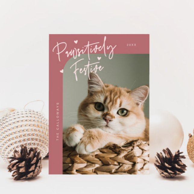 Cartes Pour Fêtes Annuelles Festif de façon pédestre Chat Photo Pink Noël (Créateur téléchargé)