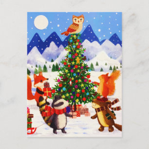 Cartes Pour Fêtes Annuelles Festif de Noël Montagne Forêt Famille d'animaux