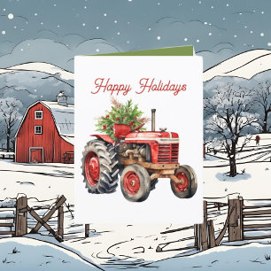 Cartes Pour Fêtes Annuelles Festif de Noël tracteur de campagne aquarelle