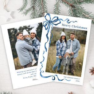 Cartes Pour Fêtes Annuelles Festif Dusty Blue Christmas Bow Ribbon 2 Photo