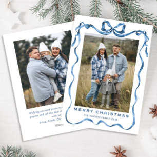Cartes Pour Fêtes Annuelles Festif Dusty Blue Christmas Bow Ribbon 2 Photo