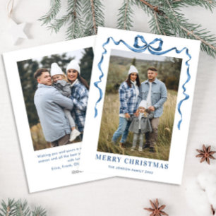 Cartes Pour Fêtes Annuelles Festif Dusty Blue Christmas Bow Ribbon 2 Photo