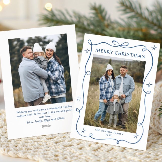 Cartes Pour Fêtes Annuelles Festif Dusty Blue Christmas Bow Ribbon 2 Photo (Créateur téléchargé)