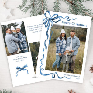 Cartes Pour Fêtes Annuelles Festif Dusty Blue Christmas Bow Ribbon 3 Photo