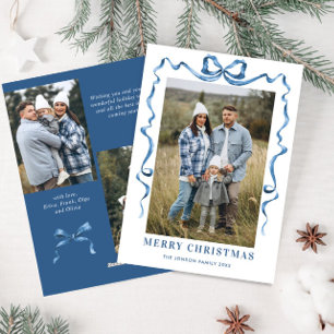 Cartes Pour Fêtes Annuelles Festif Dusty Blue Christmas Bow Ribbon 3 Photo