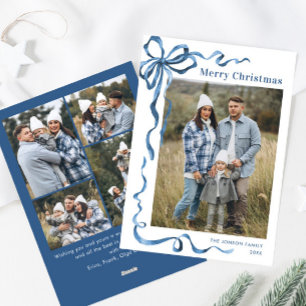 Cartes Pour Fêtes Annuelles Festif Dusty Blue Christmas Bow Ribbon 5 Photo