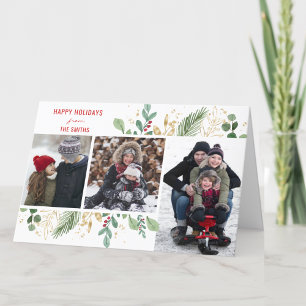 Cartes Pour Fêtes Annuelles Festif floral moderne rouge à feuillage vert