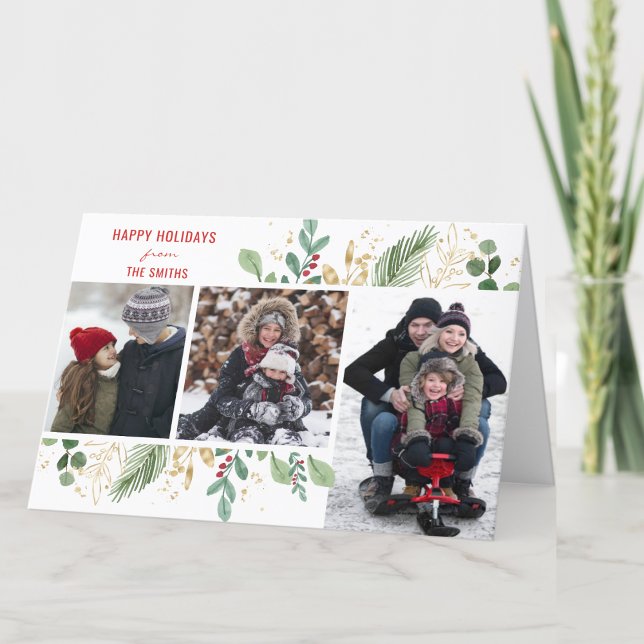 Cartes Pour Fêtes Annuelles Festif floral moderne rouge à feuillage vert (Créateur téléchargé)