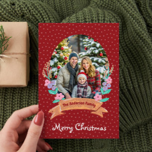 Cartes Pour Fêtes Annuelles Festif Floral Wreath Christmas Red Photo