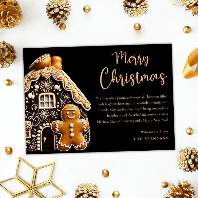 Cartes Pour Fêtes Annuelles Festif Gold Gingerbread Joyeux Noël (Festive Gold Gingerbread Merry Christmas Holiday Card)