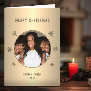 Cartes Pour Fêtes Annuelles Festif Golden Metallic Snowflake Photo Noël