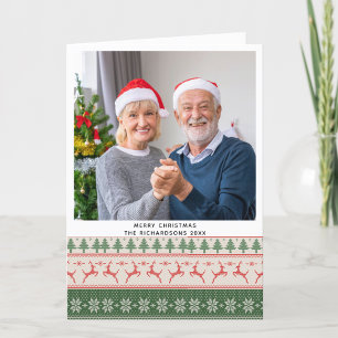 Cartes Pour Fêtes Annuelles Festif Green Red Nordic Sweater Reindeer Motif