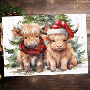 Cartes Pour Fêtes Annuelles Festif Highland Cow Farm Animaux Joyeux Noël