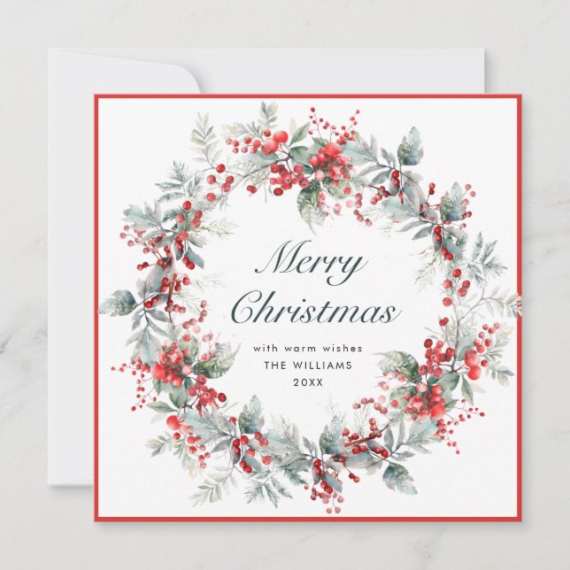 Cartes Pour Fêtes Annuelles Festif Holly Berry Noël Wreath Boho (Devant)