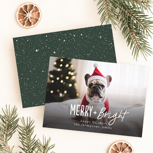 Cartes Pour Fêtes Annuelles Festif Joyeux brillant Chien moderne photo Noël (Créateur téléchargé)