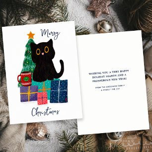 Cartes Pour Fêtes Annuelles Festif Joyeux Noël mignon Cat noir café Art