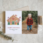 Cartes Pour Fêtes Annuelles Festif Maison en pain d'épices Noël<br><div class="desc">Joyeux Noël | Envoyez des voeux de vacances à votre famille et à vos amis avec cette carte de Noël personnalisable. Il dispose d'une maison en pain d'épices décorée de sucres de canne, menthe poivrée, bonbons et plus encore. Personnalisez en ajoutant vos détails. Cette carte de Noël photo est disponible...</div>