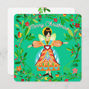 Cartes Pour Fêtes Annuelles Festif moderne Folk Angel Tangerine plat