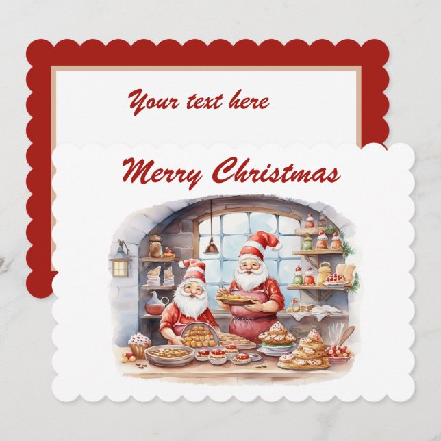 Cartes Pour Fêtes Annuelles Festif Noël aquarelle elf cuisson ajouter du texte (Devant / Derrière)