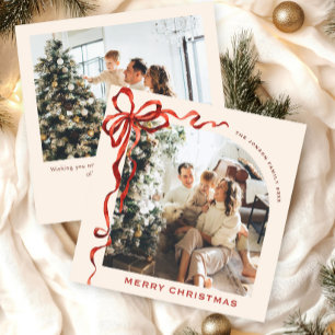Cartes Pour Fêtes Annuelles Festif Noël Boho Red Bow Ribbon 2 Photo