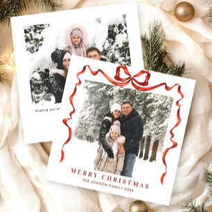 Cartes Pour Fêtes Annuelles Festif Noël Boho Red Bow Ribbon 2 Photo