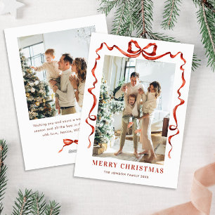 Cartes Pour Fêtes Annuelles Festif Noël Boho Red Bow Ribbon 2 Photo