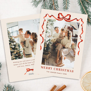 Cartes Pour Fêtes Annuelles Festif Noël Boho Red Bow Ribbon 2 Photo