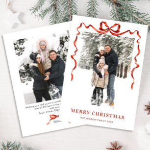 Cartes Pour Fêtes Annuelles Festif Noël Boho Red Bow Ribbon 2 Photo