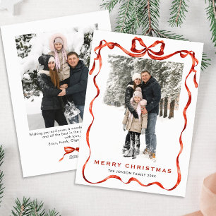 Cartes Pour Fêtes Annuelles Festif Noël Boho Red Bow Ribbon 2 Photo