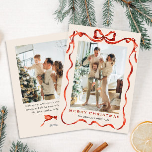 Cartes Pour Fêtes Annuelles Festif Noël Boho Red Bow Ribbon 2 Photo