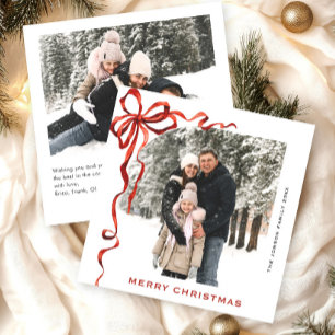Cartes Pour Fêtes Annuelles Festif Noël Boho Red Bow Ribbon 2 Photo