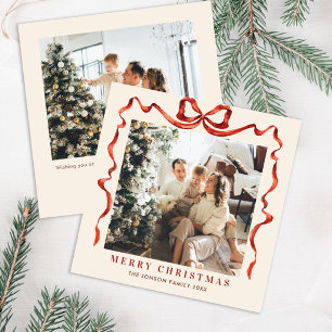 Cartes Pour Fêtes Annuelles Festif Noël Boho Red Bow Ribbon 2 Photo