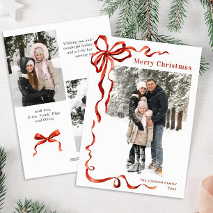 Cartes Pour Fêtes Annuelles Festif Noël Boho Red Bow Ribbon 3 Photo