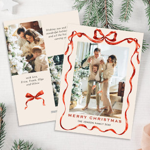 Cartes Pour Fêtes Annuelles Festif Noël Boho Red Bow Ribbon 3 Photo