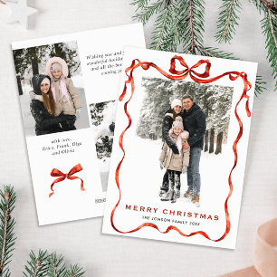 Cartes Pour Fêtes Annuelles Festif Noël Boho Red Bow Ribbon 3 Photo