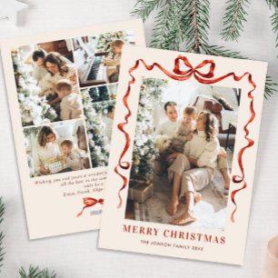 Cartes Pour Fêtes Annuelles Festif Noël Boho Red Bow Ribbon 5 Photo