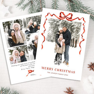 Cartes Pour Fêtes Annuelles Festif Noël Boho Red Bow Ribbon 5 Photo