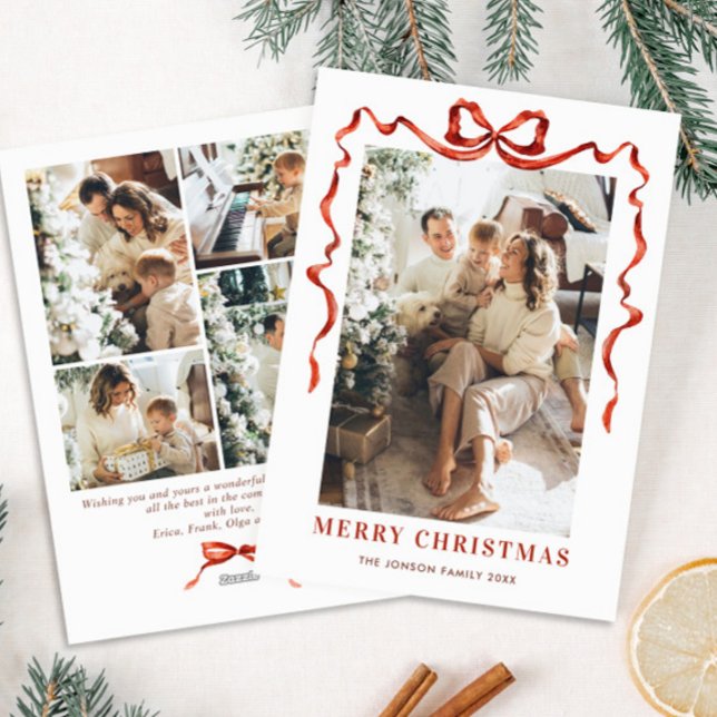 Cartes Pour Fêtes Annuelles Festif Noël Boho Red Bow Ribbon 5 Photo (Créateur téléchargé)